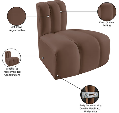Briar Brown Vegan Leather Upholstered Modular Reverse Corner Chair, 1 Piece