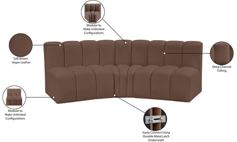 Briar Brown 86 Vegan Leather Upholstered Modular Sectional, 3-Piece