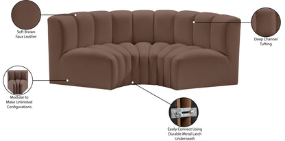 Zara Brown Faux Leather Modular Sofa S3C