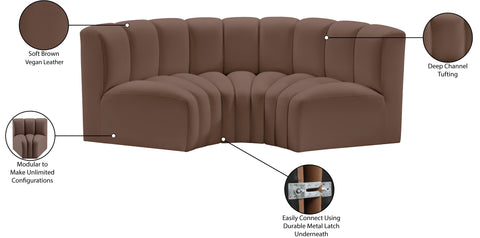 Briar Brown 80 Vegan Leather Upholstered Modular Sectional, 3-Piece
