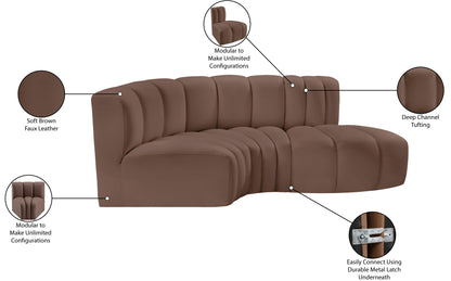 Zara Brown Faux Leather Modular Sofa S3D