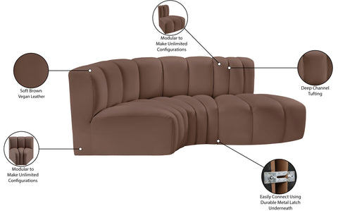 Briar Brown 70 Vegan Leather Upholstered Modular Sectional, 3-Piece