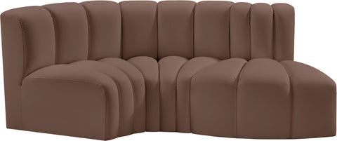 Briar Brown 70 Vegan Leather Upholstered Modular Sectional, 3-Piece
