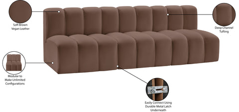 Briar Brown 89.5 Vegan Leather Upholstered Modular Sectional, 3-Piece