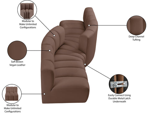 Briar Brown 108 Vegan Leather Upholstered Modular Sectional, 4-Piece