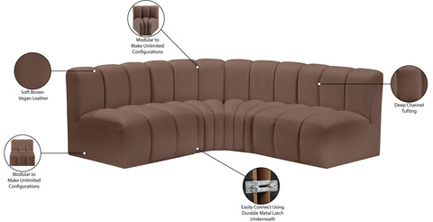 Briar Brown 103 Vegan Leather Upholstered Modular Sectional, 4-Piece