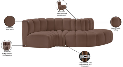 Briar Brown 104 Vegan Leather Upholstered Modular Sectional, 4-Piece