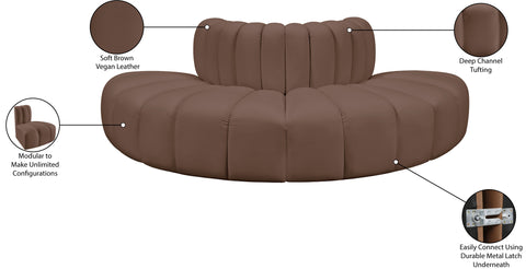 Yara 90" Brown Vegan Leather Upholstered Sectional, 4-Piece