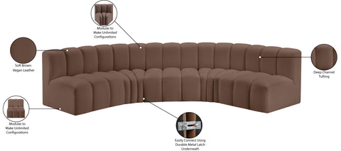 Briar Brown 133 Vegan Leather Upholstered Modular Sectional, 5-Piece