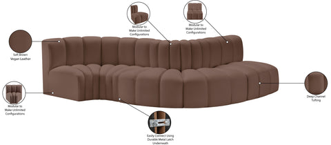 Briar Brown 122 Vegan Leather Upholstered Modular Sectional, 5-Piece