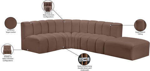 Briar Brown 127 Vegan Leather Upholstered Modular Sectional, 5-Piece