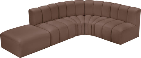 Briar Brown 127 Vegan Leather Upholstered Modular Sectional, 5-Piece
