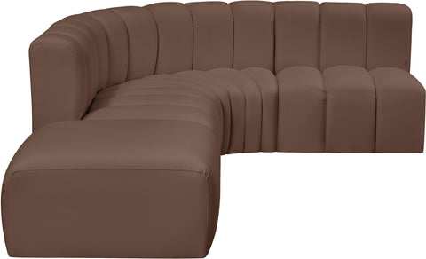 Briar Brown 127 Vegan Leather Upholstered Modular Sectional, 5-Piece