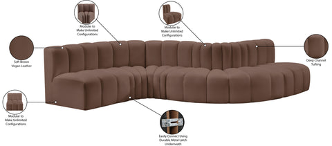 Briar Brown 145 Vegan Leather Upholstered Modular Sectional , 6-Piece (Style 1)