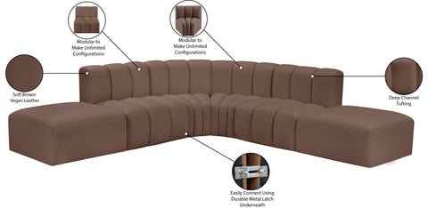 Briar Brown 146 Vegan Leather Upholstered Modular Sectional, 6-Piece