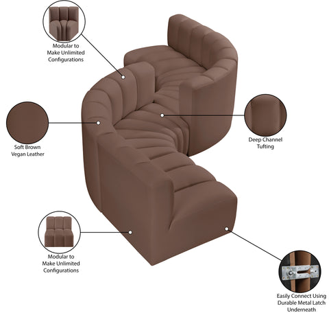 Briar Brown 145 Vegan Leather Upholstered Modular Sectional , 6-Piece (Style 2)