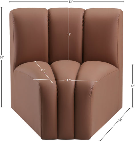 Briar Cognac Vegan Leather Upholstered Modular Curved Corner Chair, 1 Piece