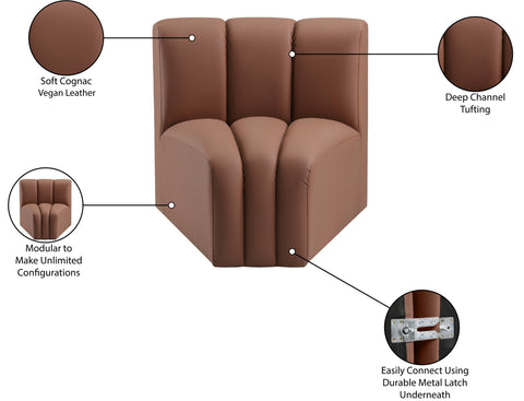 Briar Cognac Vegan Leather Upholstered Modular Curved Corner Chair, 1 Piece