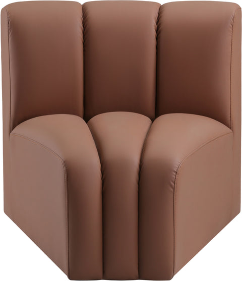 Briar Cognac Vegan Leather Upholstered Modular Curved Corner Chair, 1 Piece