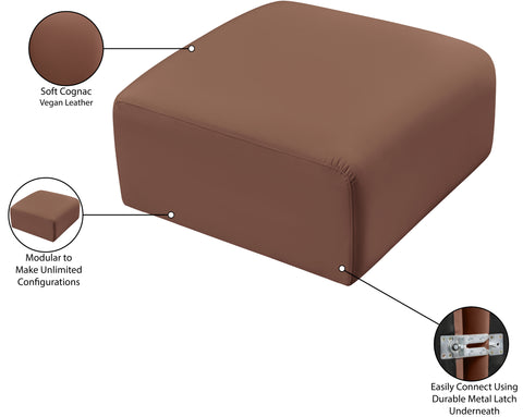 Briar Cognac Vegan Leather Upholstered Modular Ottoman, 1 Piece