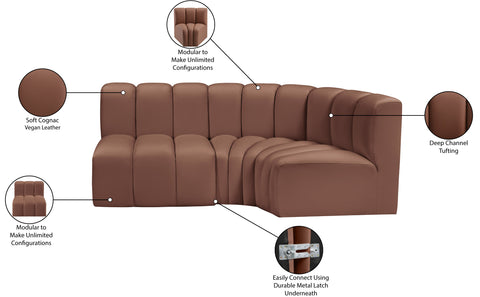 Briar Cognac 84 Vegan Leather Upholstered Modular Sectional, 3-Piece