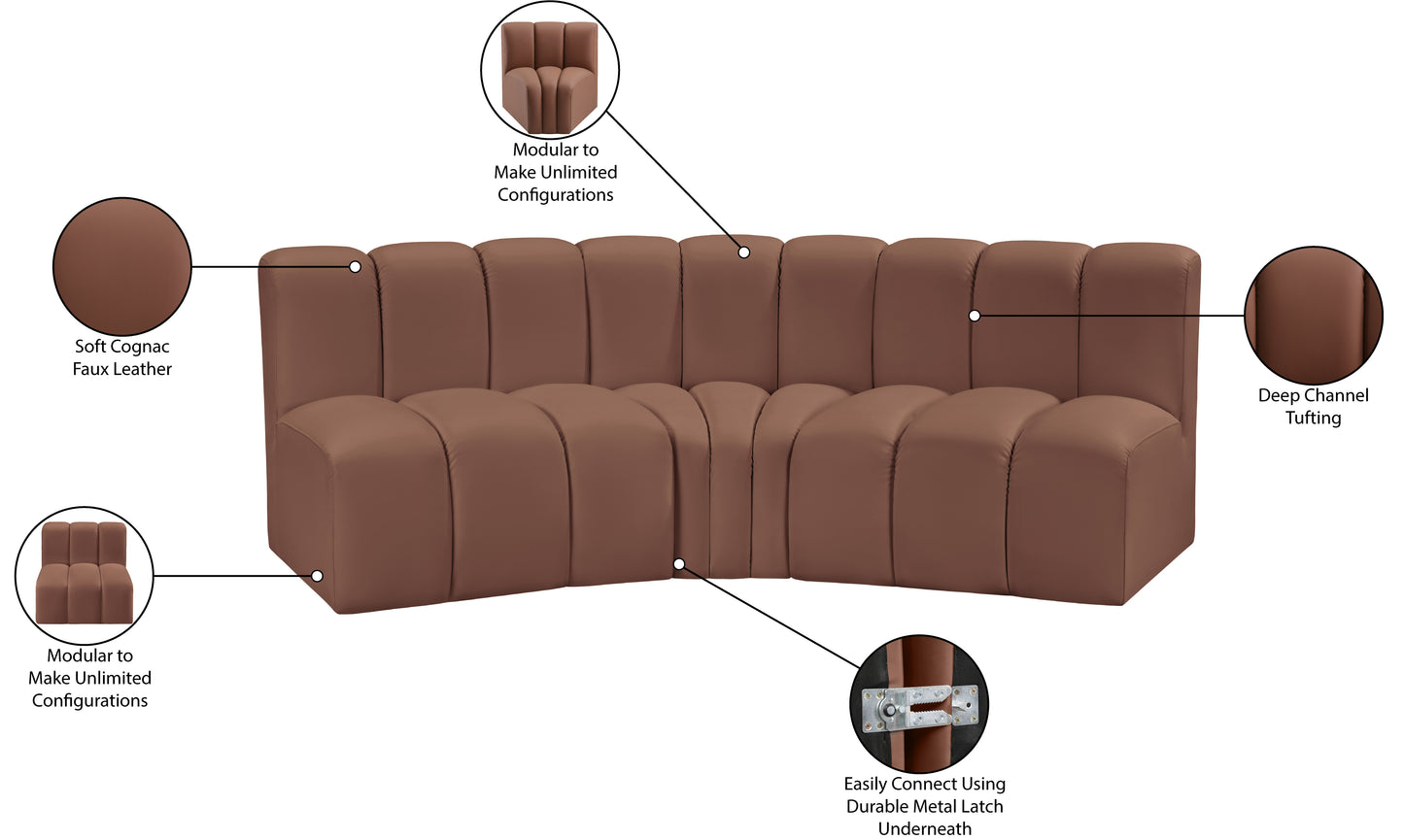 zara cognac faux leather modular sofa s3b