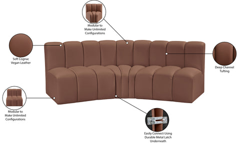 Yara 86" Cognac Vegan Leather Upholstered Sectional, 3-Piece