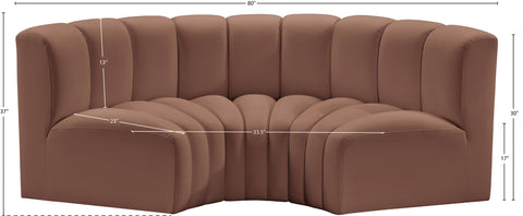 Yara 80" Cognac Vegan Leather Upholstered Sectional, 3-Piece