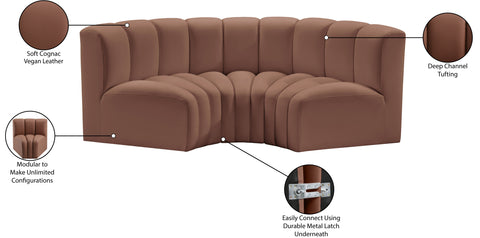 Yara 80" Cognac Vegan Leather Upholstered Sectional, 3-Piece