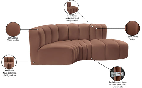 Briar Cognac 70 Vegan Leather Upholstered Modular Sectional, 3-Piece