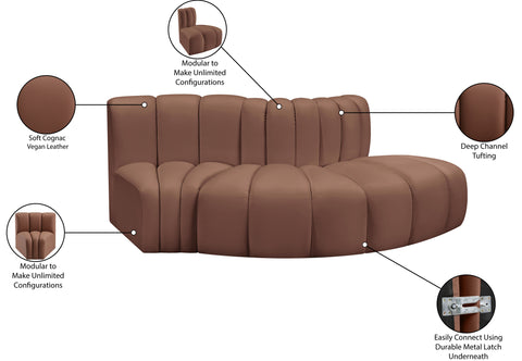 Briar Cognac 77 Vegan Leather Upholstered Modular Sectional, 3-Piece