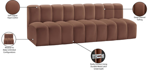 Briar Cognac 89.5 Vegan Leather Upholstered Modular Sectional, 3-Piece
