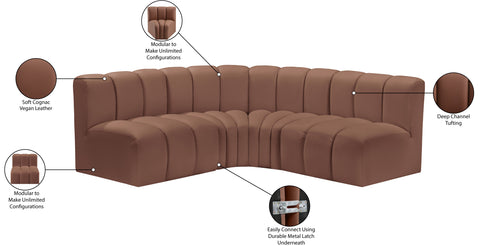 Briar Cognac 103 Vegan Leather Upholstered Modular Sectional, 4-Piece