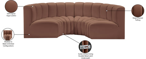 Briar Cognac 88 Vegan Leather Upholstered Modular Sectional, 4-Piece