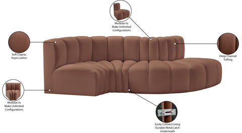 Briar Cognac 104 Vegan Leather Upholstered Modular Sectional, 4-Piece
