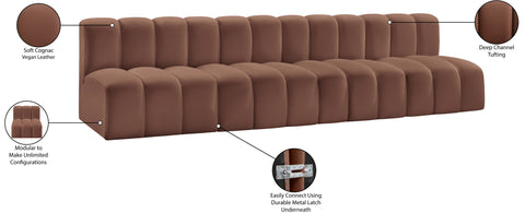 Briar Cognac 119 Vegan Leather Upholstered Modular Sectional, 4-Piece