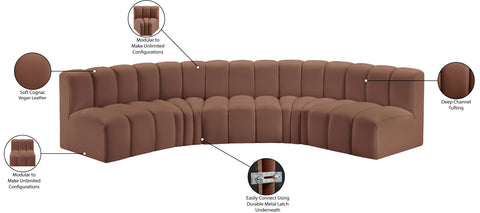 Yara 133" Cognac Vegan Leather Upholstered Sectional, 5-Piece