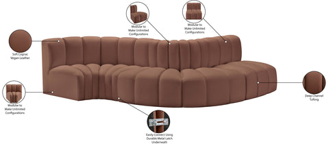 Yara 122" Cognac Vegan Leather Upholstered Sectional, 5-Piece