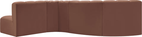 Yara 122" Cognac Vegan Leather Upholstered Sectional, 5-Piece