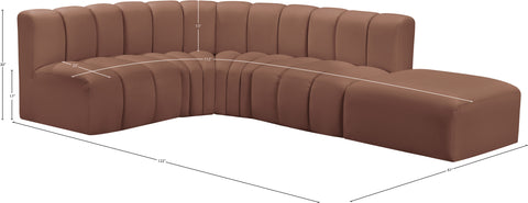 Yara 127" Cognac Vegan Leather Upholstered Sectional, 5-Piece