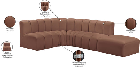 Yara 127" Cognac Vegan Leather Upholstered Sectional, 5-Piece