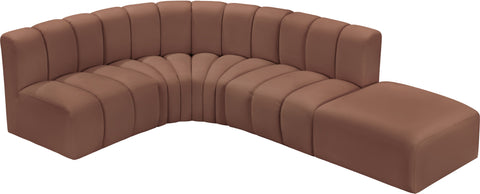 Yara 127" Cognac Vegan Leather Upholstered Sectional, 5-Piece