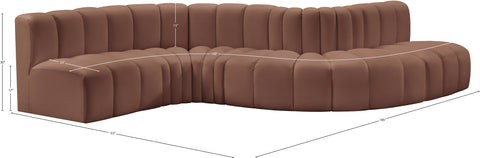 Yara 145" Cognac Vegan Leather Upholstered Sectional, 6-Piece