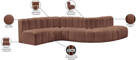 Yara 145" Cognac Vegan Leather Upholstered Sectional, 6-Piece