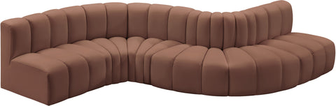 Yara 145" Cognac Vegan Leather Upholstered Sectional, 6-Piece