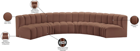 Yara 151" Cognac Vegan Leather Upholstered Sectional, 6-Piece