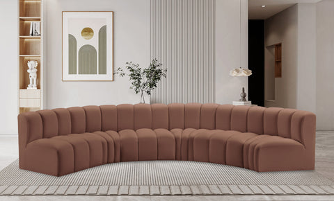 Yara 151" Cognac Vegan Leather Upholstered Sectional, 6-Piece