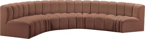 Yara 151" Cognac Vegan Leather Upholstered Sectional, 6-Piece