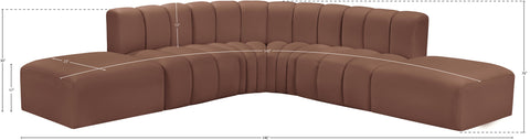 Yara 146" Cognac Vegan Leather Upholstered Sectional, 6-Piece