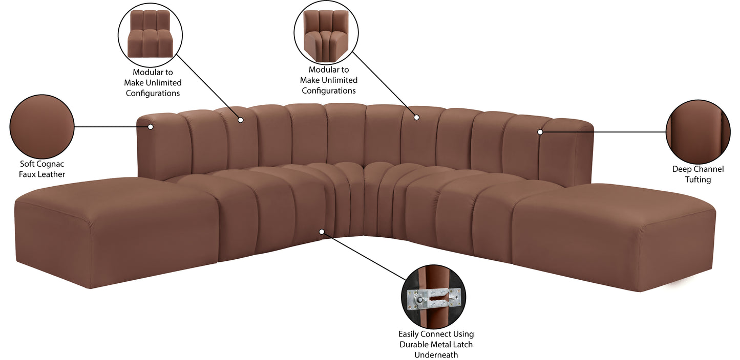 zara cognac faux leather modular sofa s6c